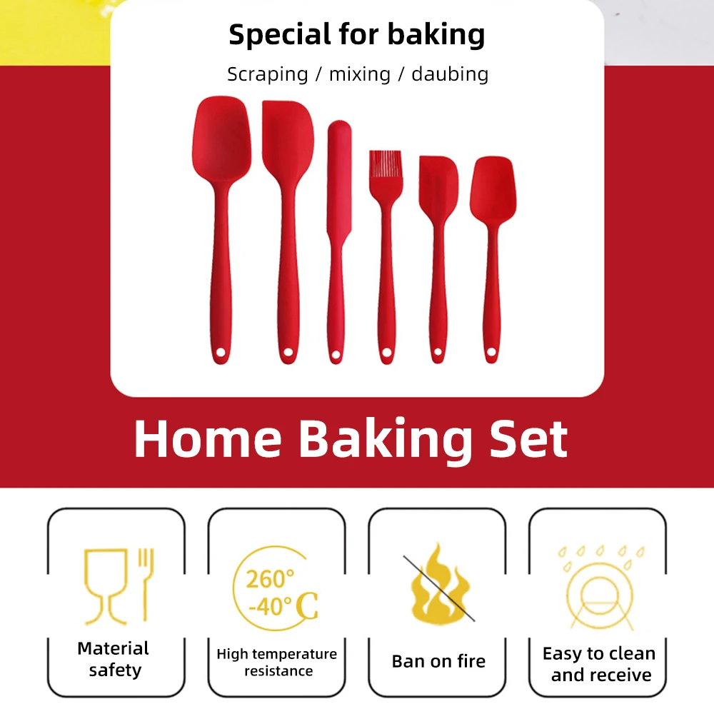 

6Pcs Kitchen Baking Tool For Frying Egg Cake Spatula Brush Non-Toxic High And Low Temperature Resistant Batter Scraper Mixer