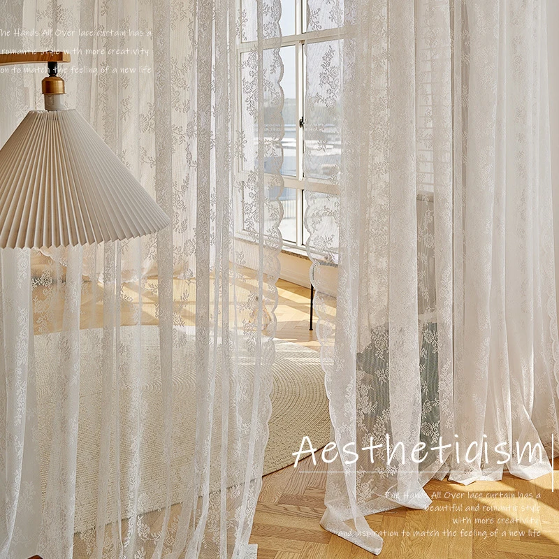 

2PCS Lace Curtains for Bedroom Pastoral Tulle for Living Room Flower Embroidery Voile Decorative Curtain Balcony Window Drape
