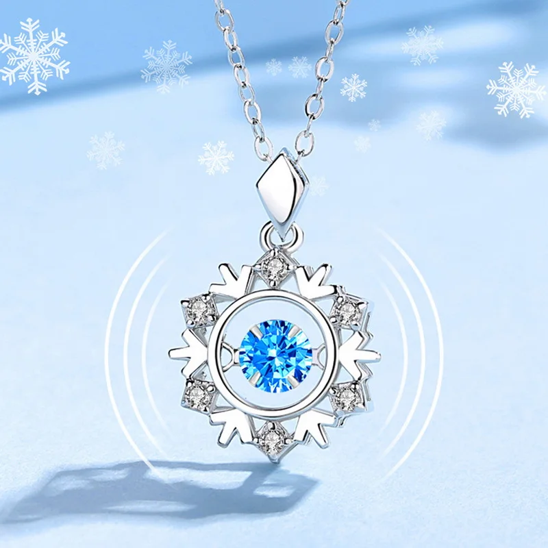 

New Elegant Blue Rhinestone Snowflake Pendant Necklace for Women Fashion Crystal Zircon Clavicle Chain Christmas Jewelry Gifts