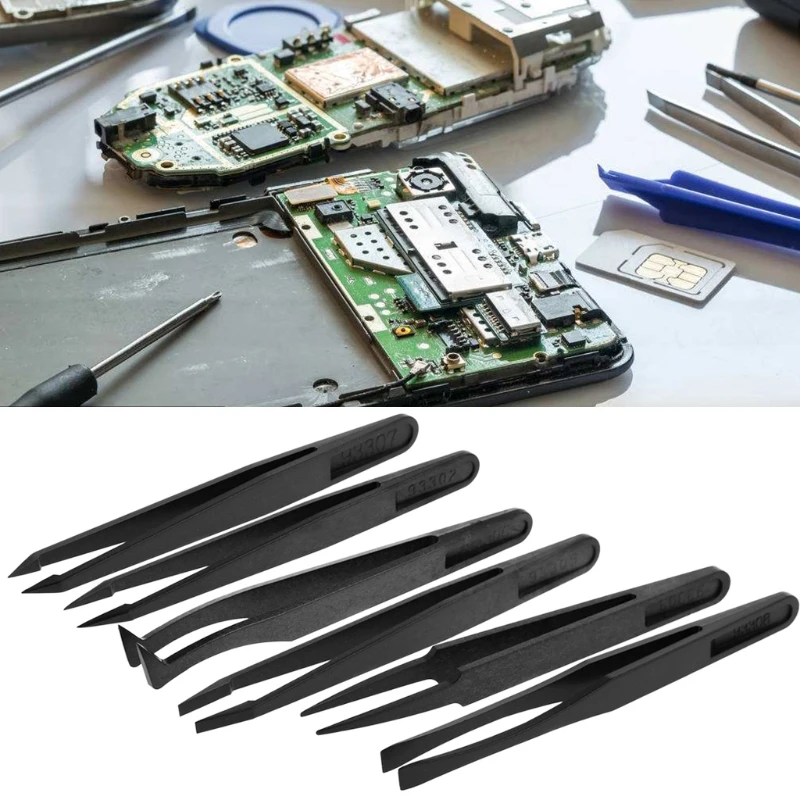 

6pcs/set Anti-static Electronic Tweezers Kit ESD Plastic Forceps PCB Repair Tool