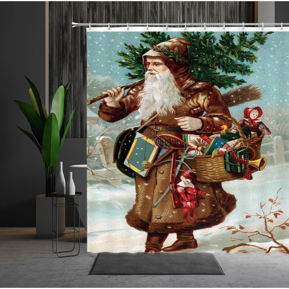 Занавески для душа зимние рождественские в европейском стиле с принтом