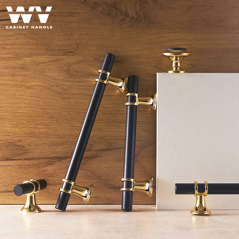 Ручки для шкафа WV черная золотая роскошные ручки кухонной двери прямая Т