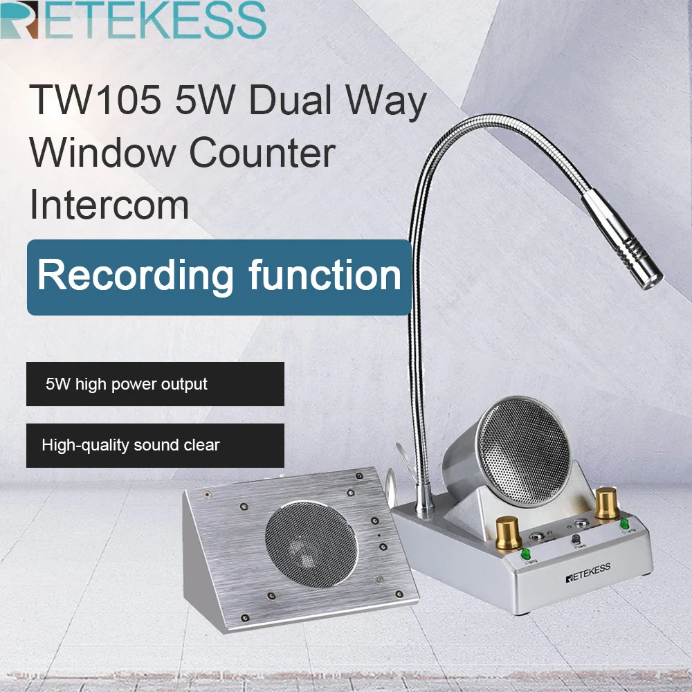 Retekess TW105 5W Dual Way Window Counter Intercom Counter Interphone System For Restaurant Bank Office Store