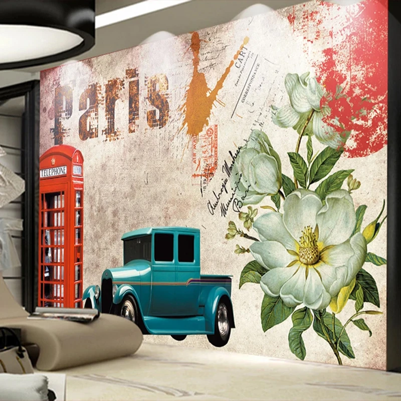 Самоклеящиеся водонепроницаемые обои в стиле ретро красная телефонная будка