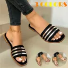 Женские пляжные шлепанцы, золотистые шлепанцы на плоской подошве, без застежки, повседневные сандалии, лето 2021