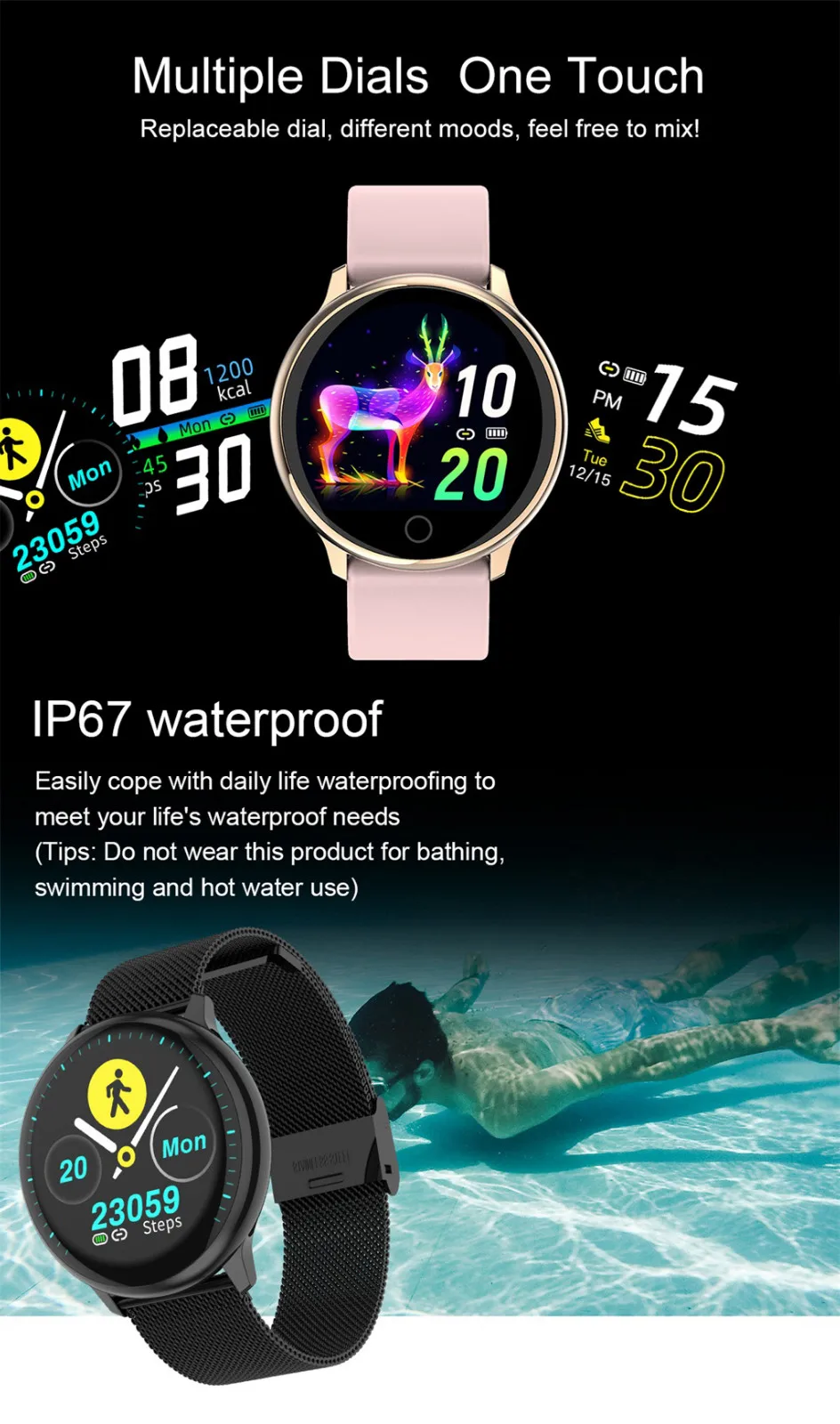 M9 спортивные умные часы цветной экран IP68 Водонепроницаемый женский