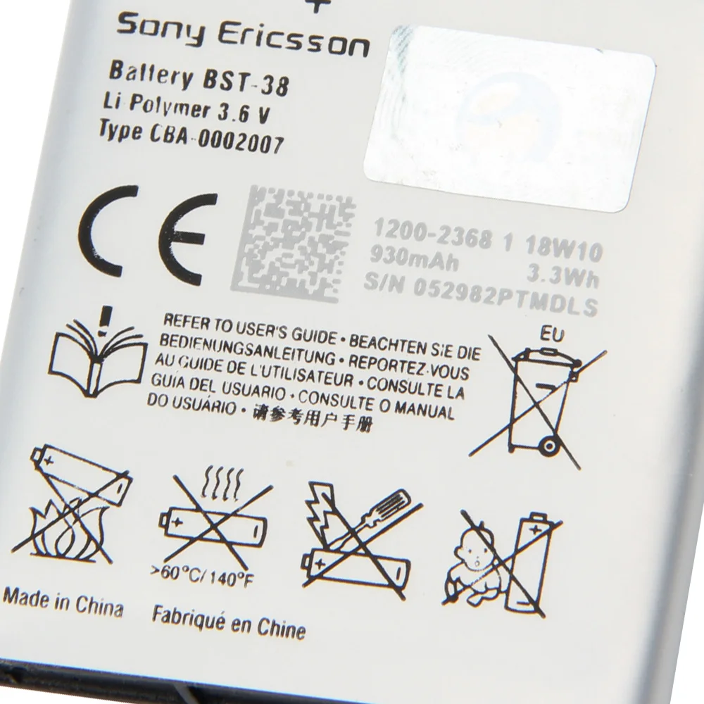 Оригинальный аккумулятор для SONY BST-38 оригинальная запасная батарея Sony C510 C902 C905 S500