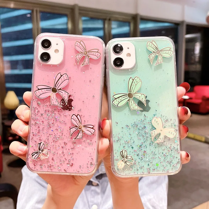 

Gradient Flashing Diamond Bow-Knot Phone Case For Huawei Enjoy 20 10 10S 10E 9S 9e 8 8e 7S 7 Z Plus Pro Transparent Cover