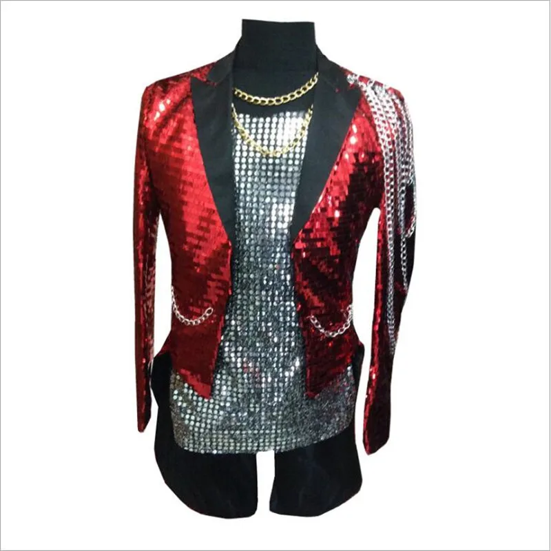 

Sequin Casual Jacket Blazer Singer Dancer Show Male Ds Dance Costumes Outerwear Coat Dj Jazz Nightclub Performance Stage Prom