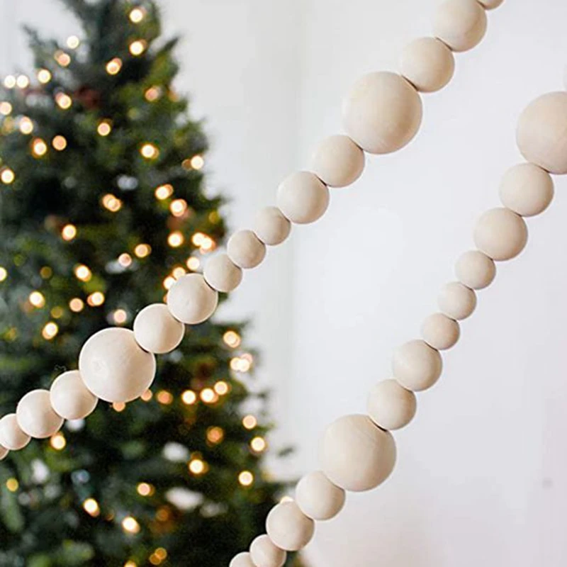 

4 Sets Big Wood Bead Garland, 220cm Farmhouse Rustic Country Beads with Tassels Prayer Beads Wall Hanging Decor