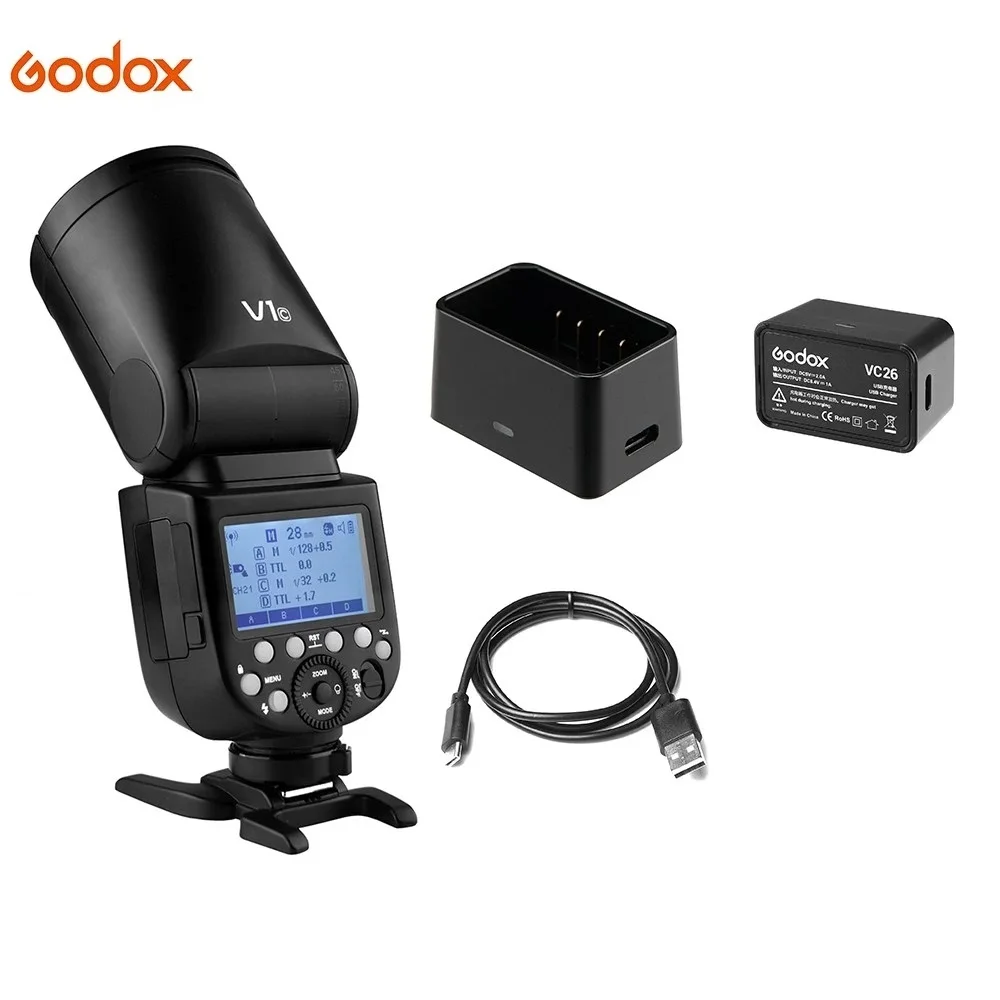 Профессиональная фотовспышка Godox V1C Speedlite Speedlight Беспроводная круглая головка для