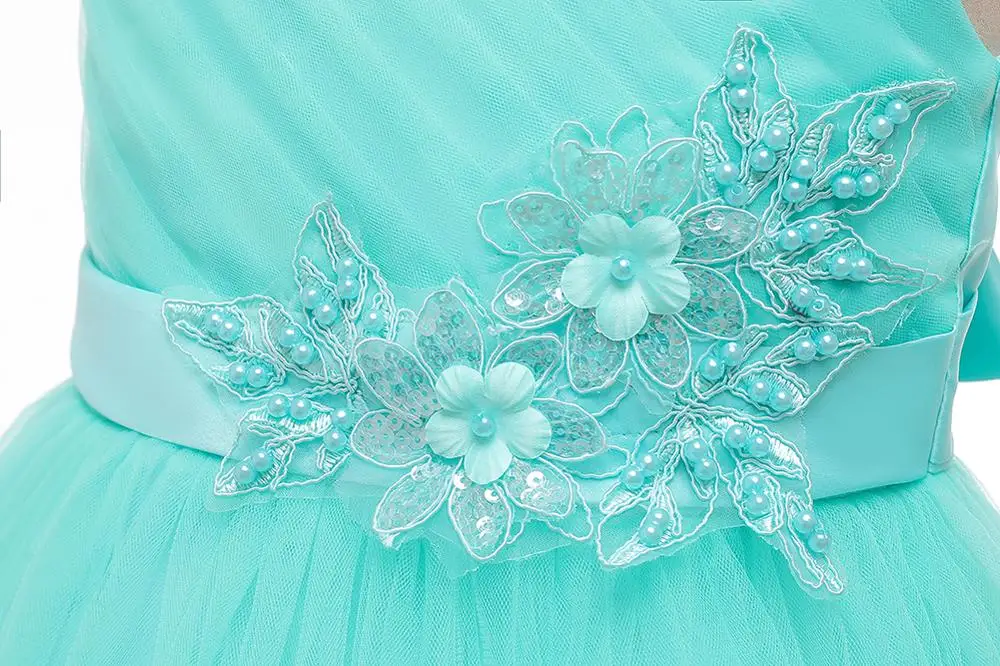 Рождественское платье для девочек зеленое кружевное принцессы с цветочным