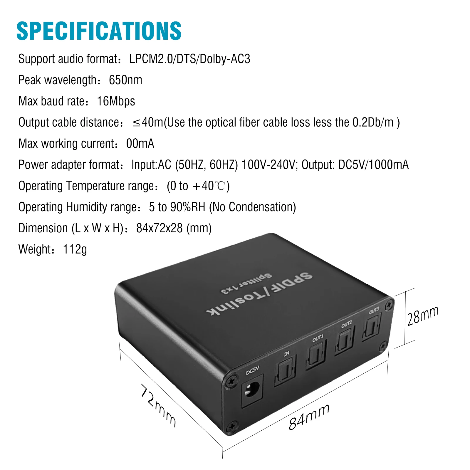 SPDIF/Toslink переключатель сплиттер 1x 3 Поддержка LPCM2.0 / DTS Dolby-AC3 со светодиодной