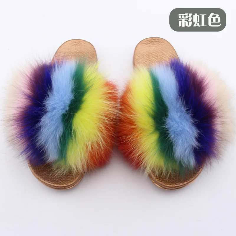 

2020 New Real Fox Fur Multi Color Slipper Women Fur Sliders Spring Summer Autumn Fashion Lady