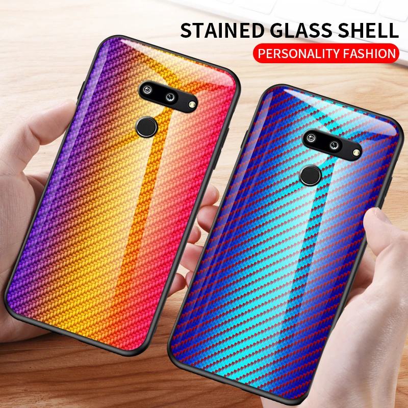 Carbon fiber Patterned Tempered Glass Case For LG G5 G7 G8 G6 Phone Soft Silicone Frame Hard Back Cover Shockproof |