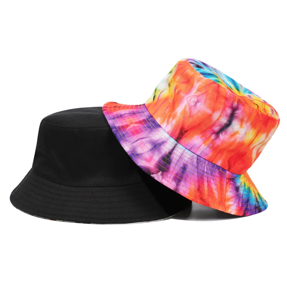 

2021 New Hot Tie Dye Bucket Hats Reversible Double-Side-Wear Hat Avocado Zebra Cow Print Packable Outdoor Sun Hat Fisherman Caps