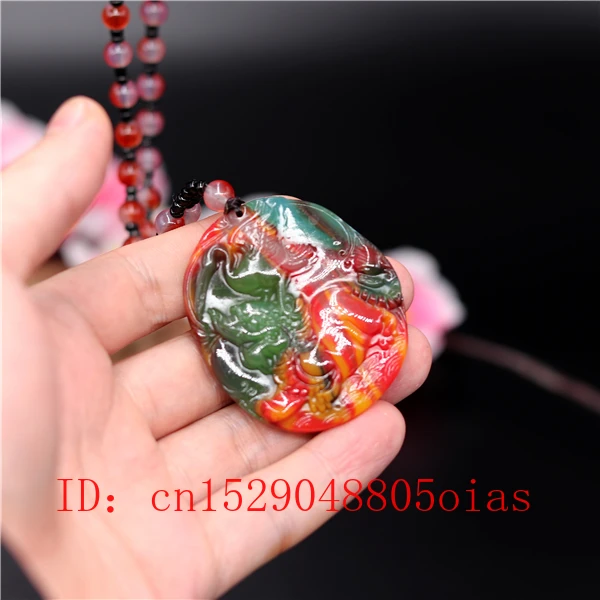 Ожерелье с подвеской в виде дракона из нефрита натурального цвета | Украшения и