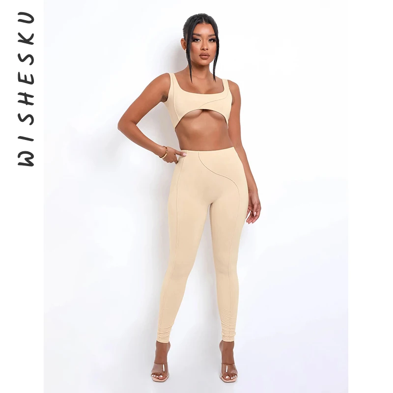 

Women Sexy Corset Cropped Tanks Top+High Waist Skinny Sweatpants Outfits 2021 Fall Fitness Joggers Clothes Two Piece Set