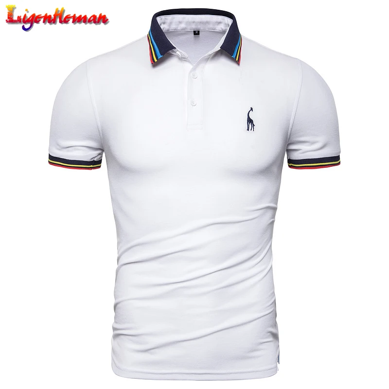 Рубашка-поло мужская с коротким рукавом хлопок вышивка жираф Повседневная