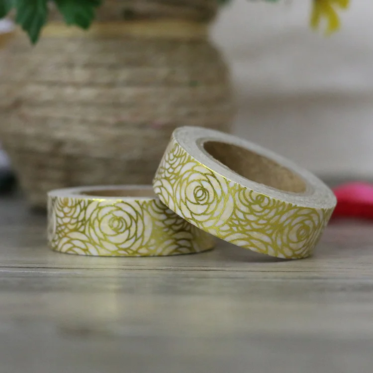 

1PC Flower Glitter Gold Foil 10M Paper Washi Tapes Flower Leaves Pattern Masking Tape for Adhesive Scrapbooking