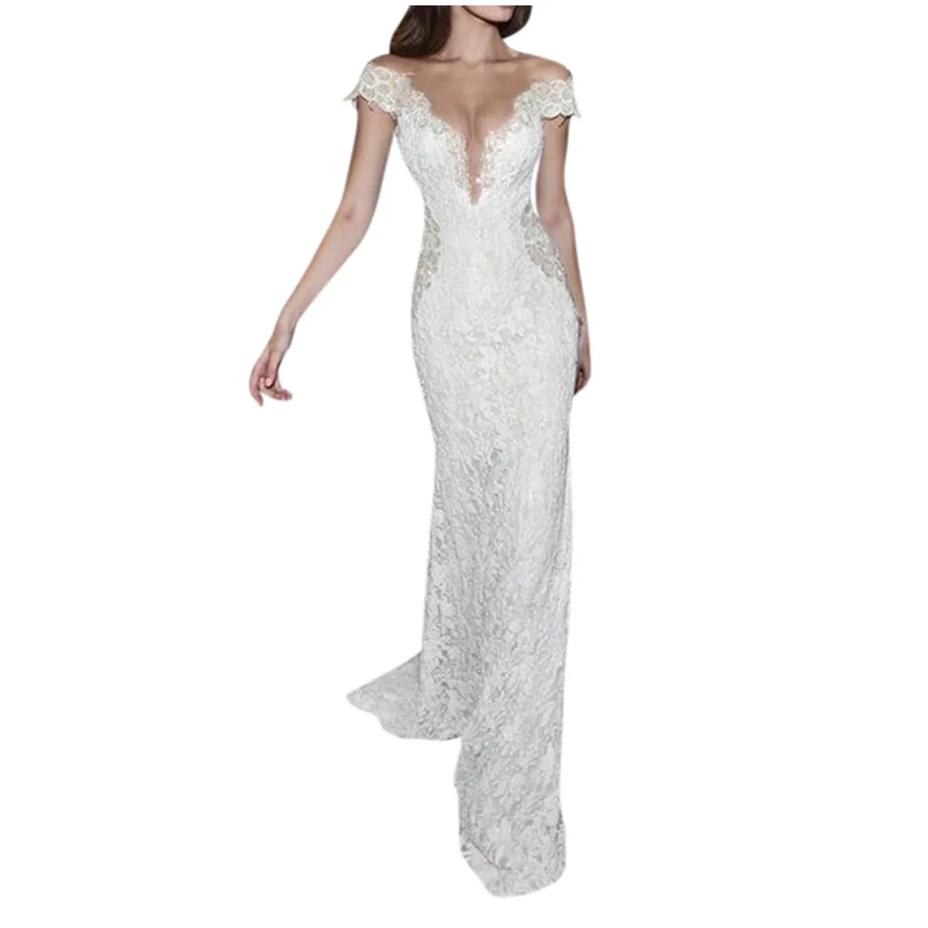 Женское длинное кружевное платье труба элегантное вечернее с вышивкой коротким