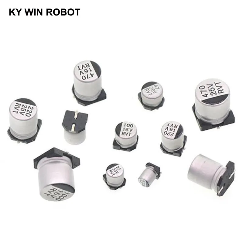 10 шт. SMD 6,3 V 10V 16 V, алюминиевая крышка, 25В 35В с алюминиевой крышкой, 50В Алюминий электролитический конденсатор с алюминиевой крышкой, 1 мкФ 2,2 мкФ 10 мкФ 22 мкФ 33 мкФ 47 мкФ 100 мкФ 220 мкФ 330 мкФ 470 мкФ 1000 мкФ