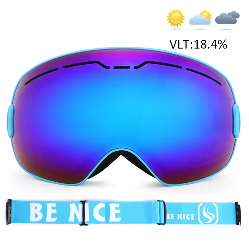 Blue Лыжные очки, двухслойные, защита UV400, противотуманные, большие, лыжные маски, очки, лыжные, зимние, мужские, женские, сноуборд, очки - Цвет: Blue