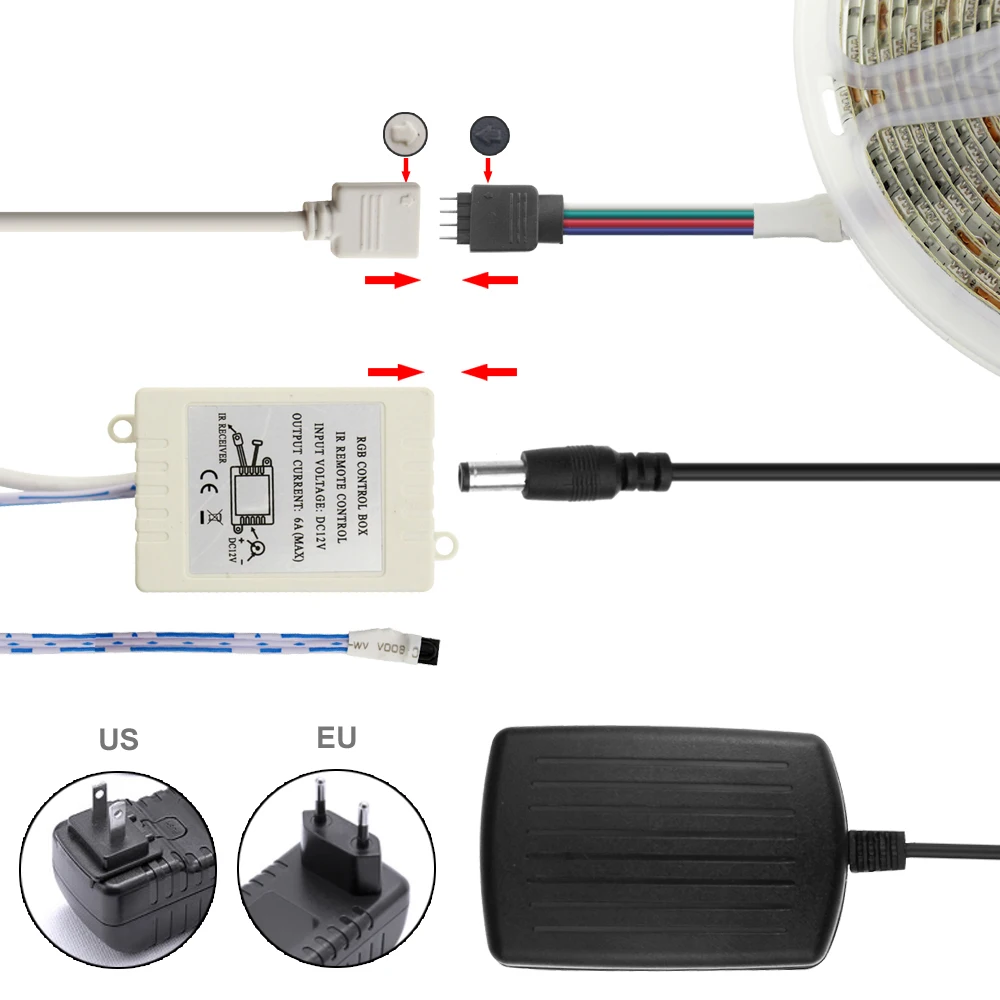 Водонепроницаемая светодиодная лента 12 В Светодиодная лента Rgb 2835 SMD гибкая лента светодиод Rgb лента диод DC 12 В+ пульт дистанционного управления+ адаптер