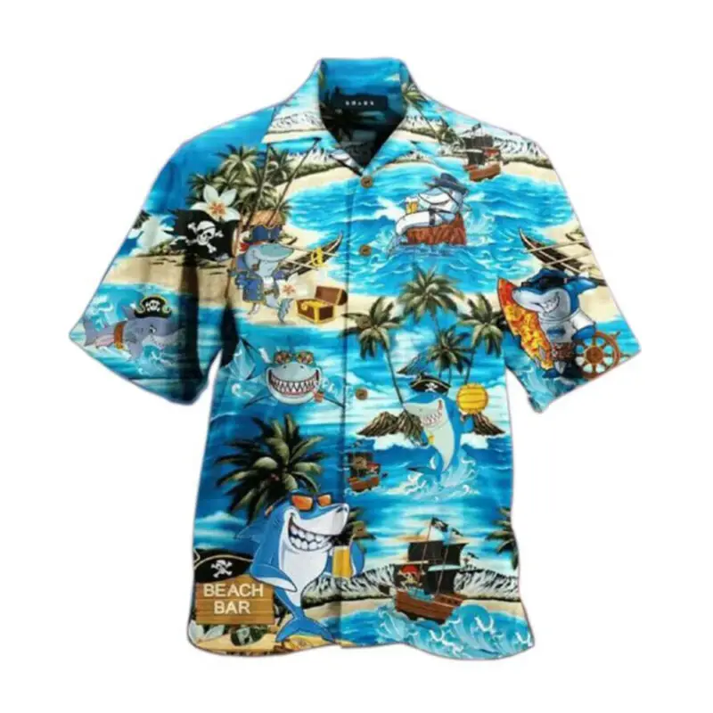 

Shirts for Men 2021 Fashion Men Clothing Hawaiian Print Shirts Summer Beach Holiday Short Sleeve Casual Shirt Tops