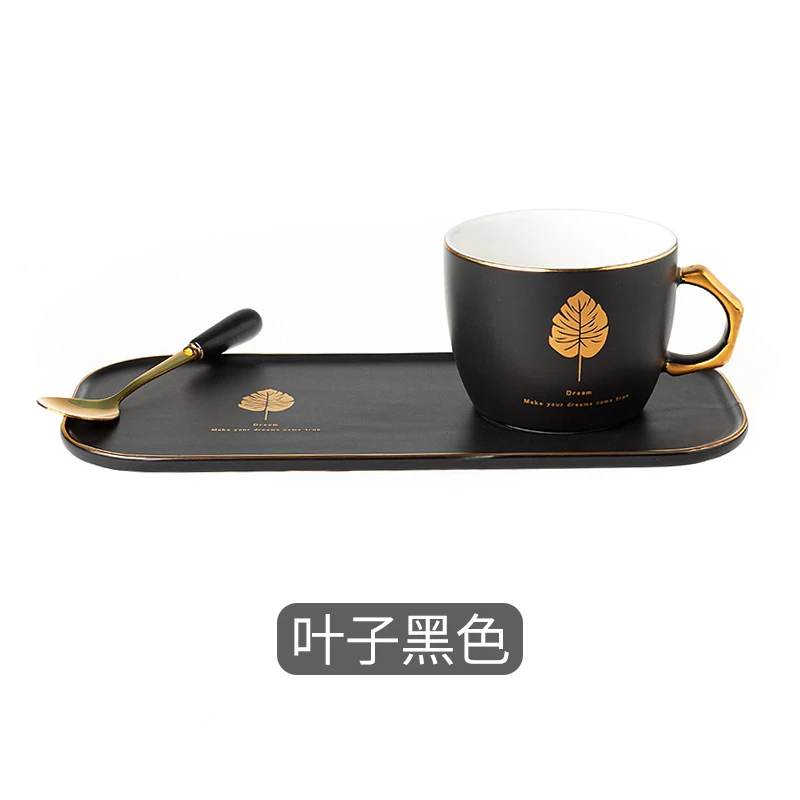 

European Ceramic Coffee Cup and Saucer Luxury Nordic Minimalist High Quality Home Tea Cups with Spoon Drinkware Kitchen DA60BYD