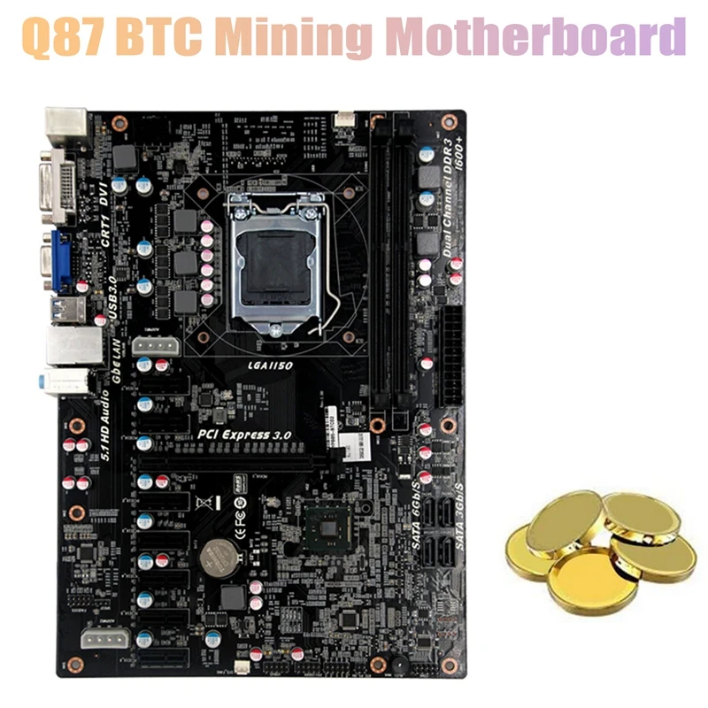 

Материнская плата Q87 BTC для майнинга 2XDDR3 Слоты 1xpcie X16 7xpcie X1 поддержка процессора LGA1150 4Th I3 I5 I7 Pentium Celeron