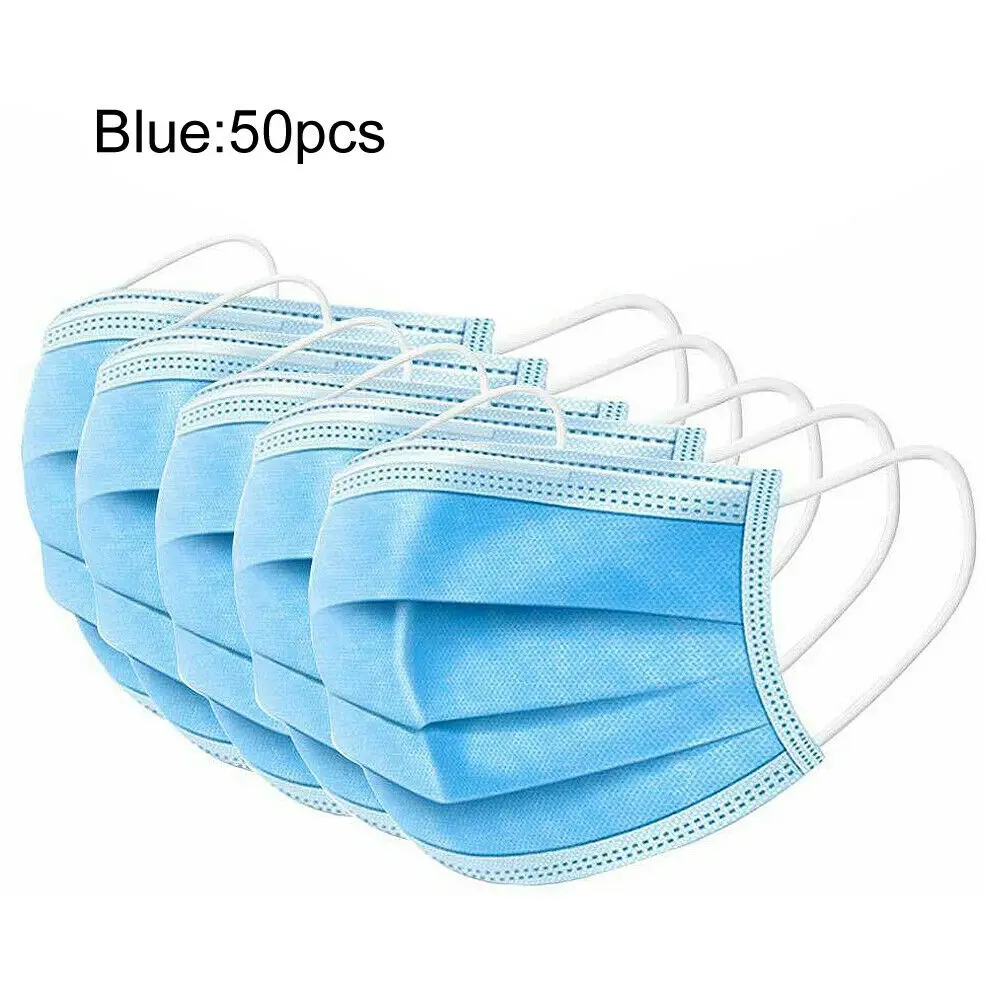 

50Pcs Disposable Mask Nonwoven 3 Layers Ply Filter Mouth Face Mask Dust Meltblown Mouth Masks