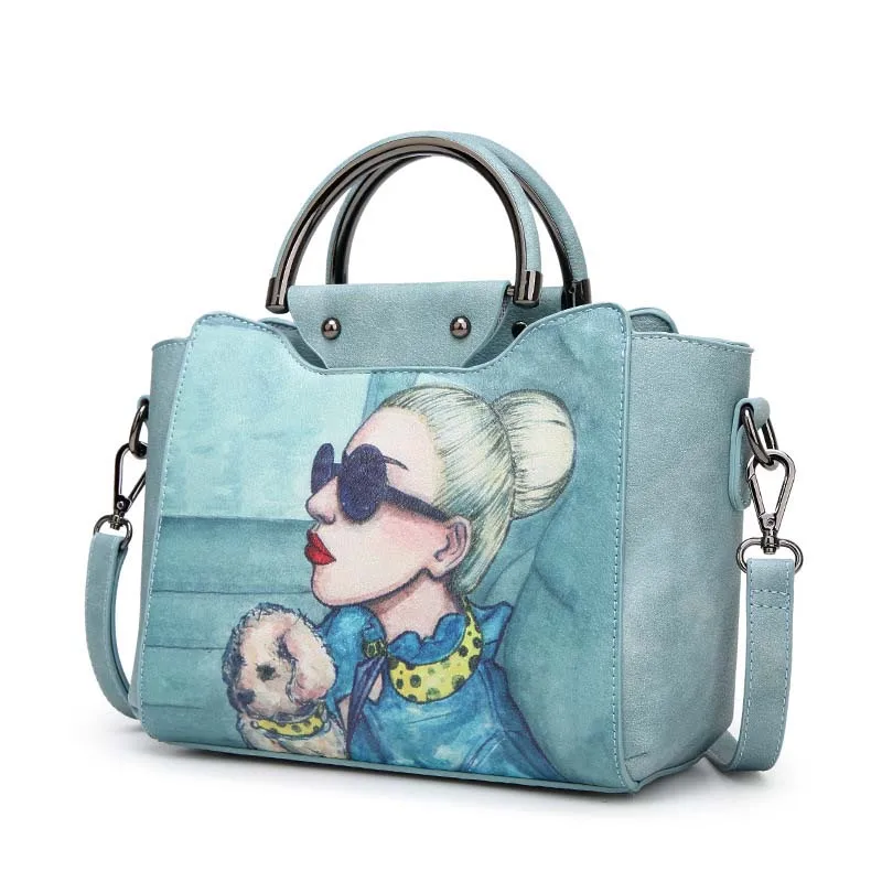 

Handbag Women Handbag Female Leather Cartoon Printed Handbags Women's bags for Ladies Autumn New High quality