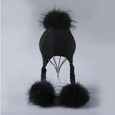 Детская шапка с помпоном из меха енота милая натурального для мальчиков и