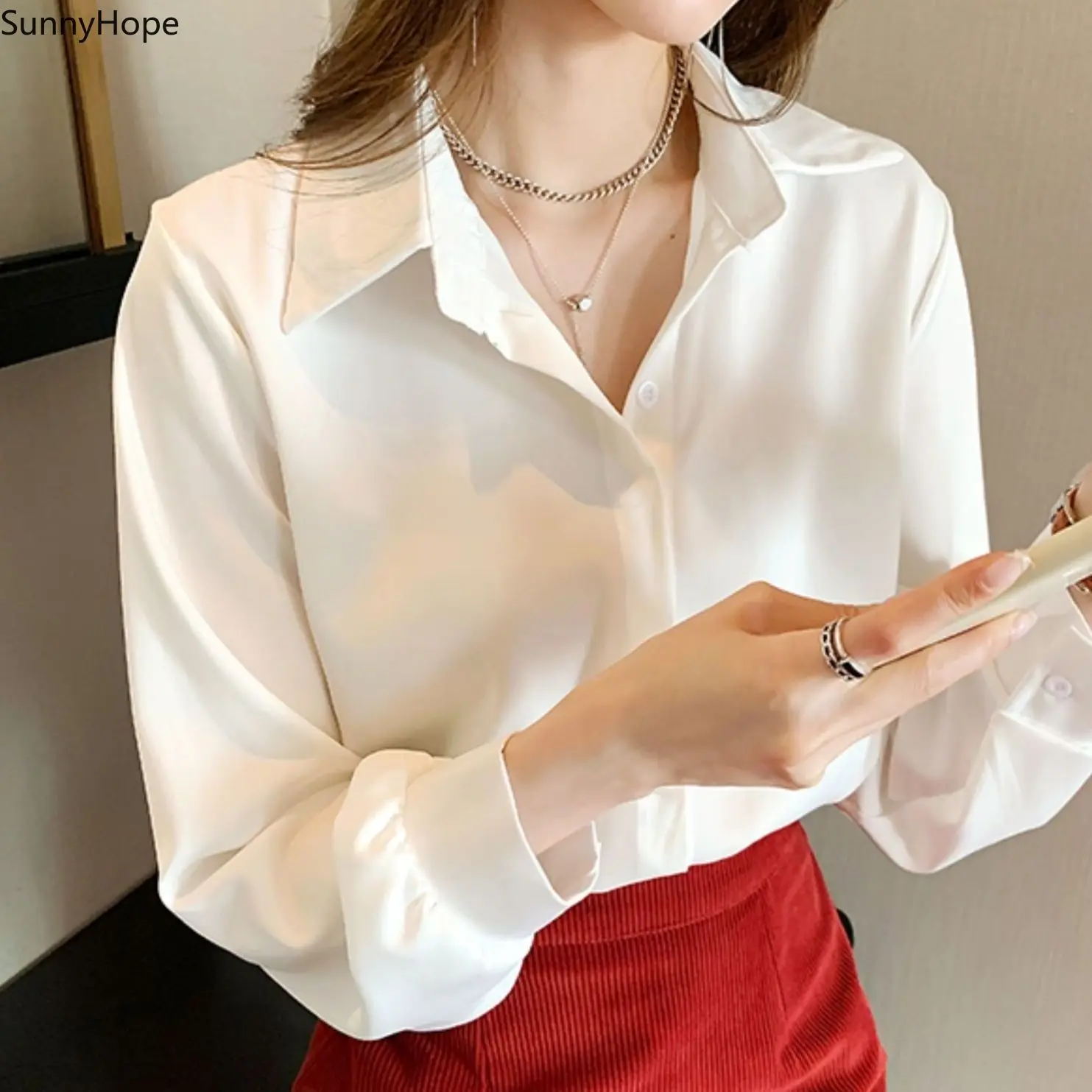 

Новинка лета 2021, свободная белая рубашка, приталенная шифоновая рубашка модного дизайна, Женский официальный топ на весну и осень