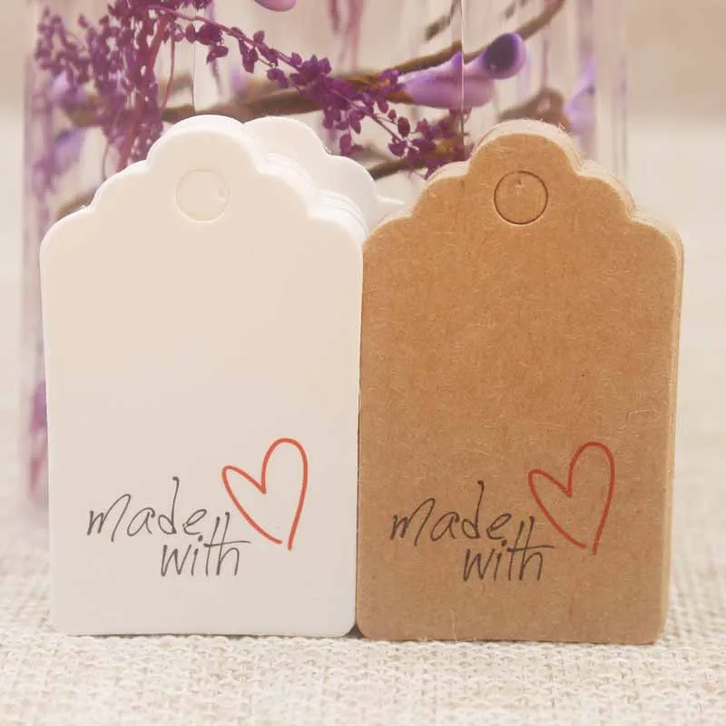 

100PCS Packaging Label Kraft /white Paper Tags DIY Label Wedding Gift Decorating Tag for Gift Box Dragee Baptism Baby Shower