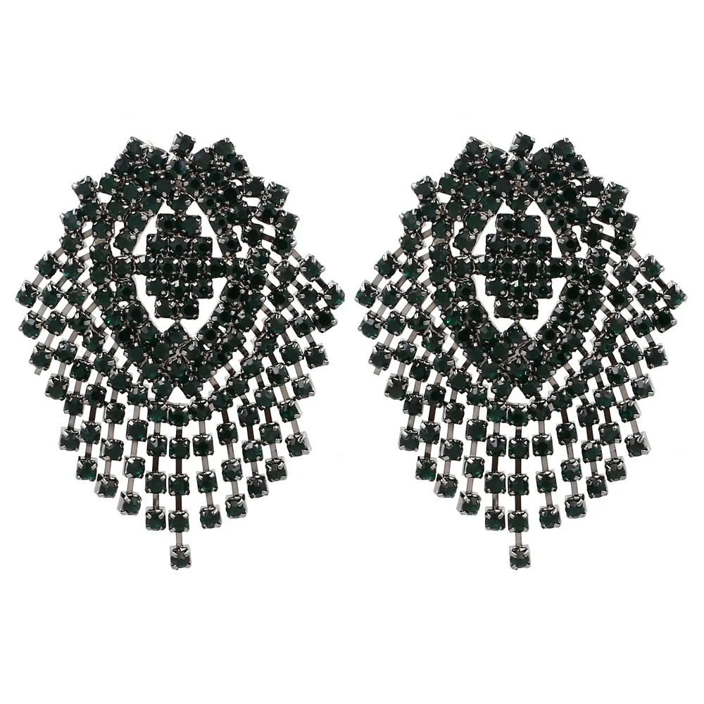 

Big rhinestones earrings fashion statement crystal tassel large dangle earrings