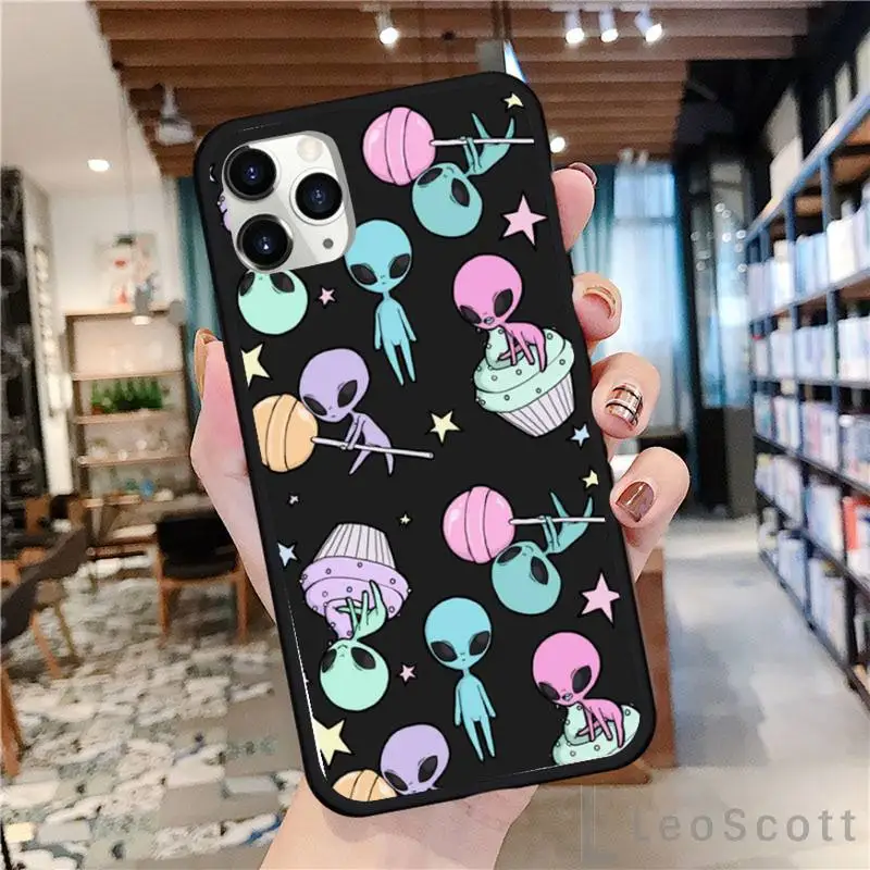 

Aesthetics Cute Cartoon Alien Phone Case For iphone 8 11 12 Redmi note 8 9 s huawei p 30 pro lite plus cover shell funda