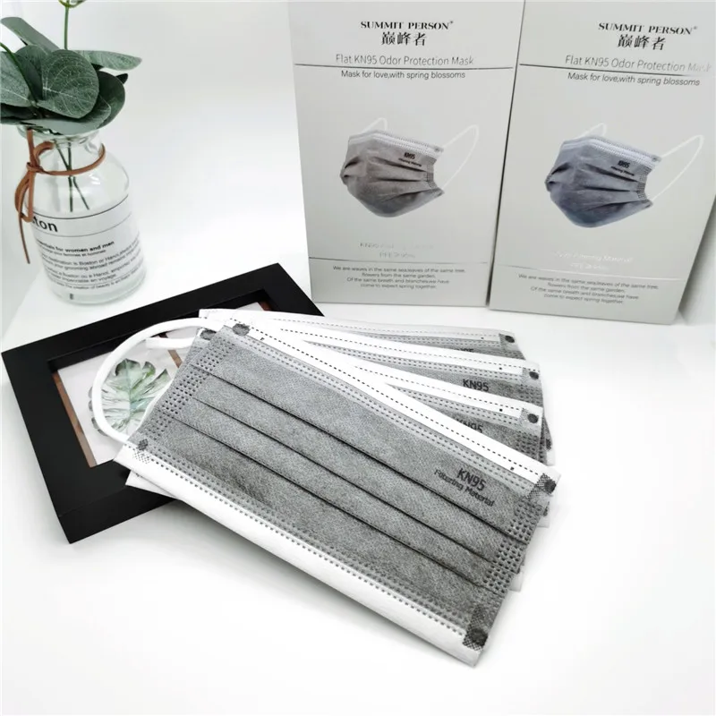 Респиратор Пылезащитный с активированным углем 20 шт./кор. CE KN95 5 слоев серый|Маски|