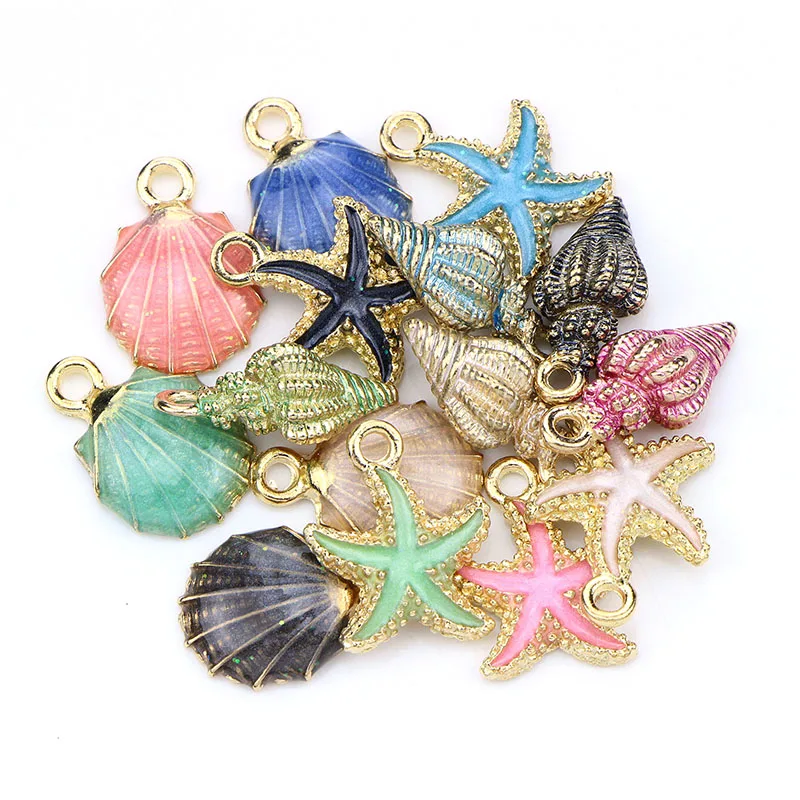 

15pcs Coloful Ocean Starfish Shell Conch Sea Enamel Charms DIY Bracelet Necklace Earring Jewelry Accessory DIY Craft