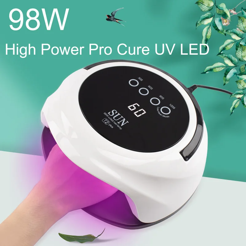 

High Power 98W RED Light UV LED Nail Lamp Curing Gel UV Lamp Manicure Nail Polish Dryer Machine for Fast Drying All Gel Polish