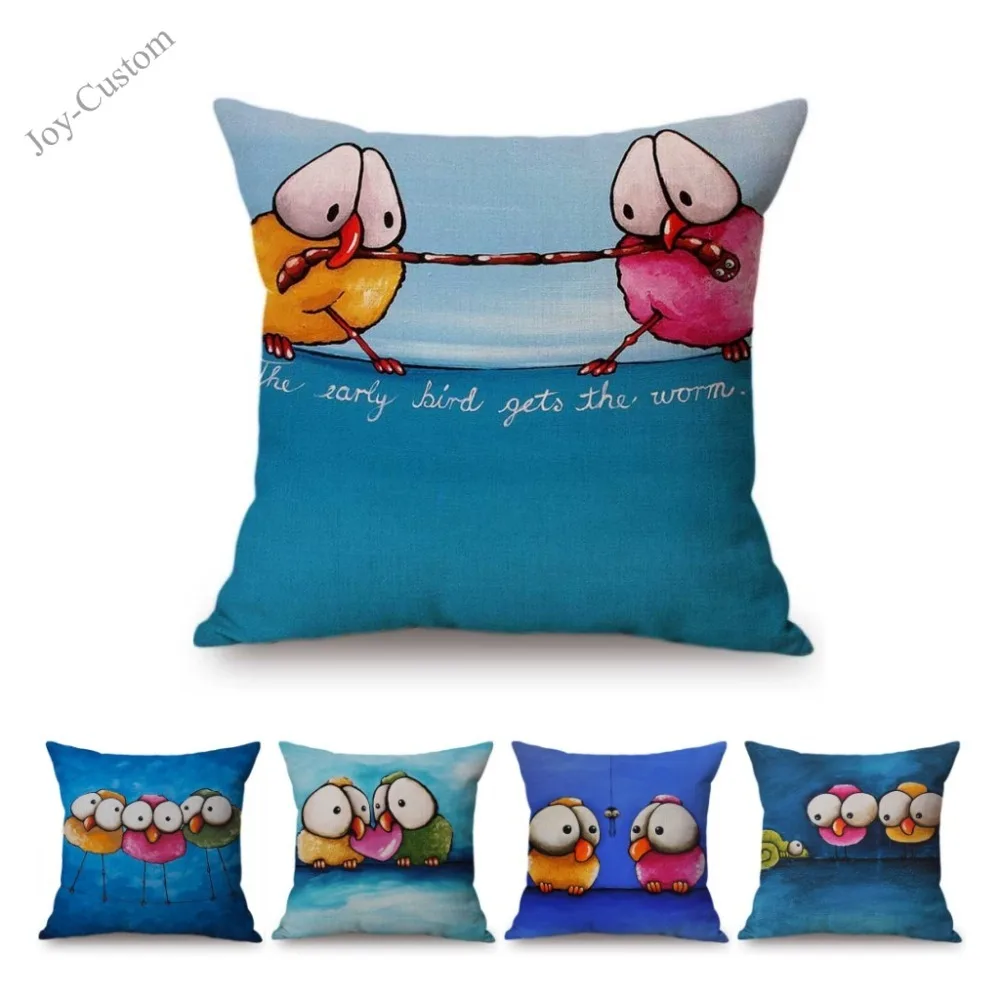 Милый мультяшный картина маслом Смешные птицы абстрактное искусство домашний