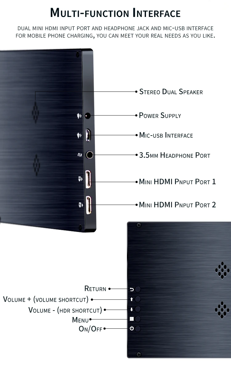 저렴한 7 인치 휴대용 모니터 LCD 디스플레이 HDMI HDR IPS 패널 미니 모바일 화면 노트북 X 박스 PS4 전화 PC 컴퓨터 라즈베리 파이 4 3