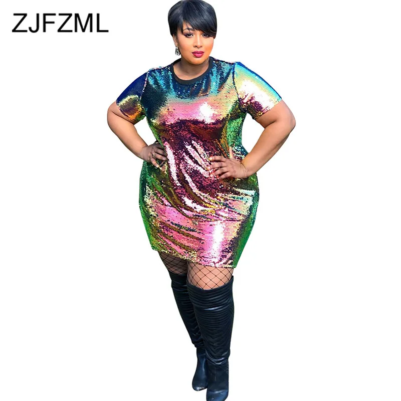 Женское платье с блестками и круглым вырезом коротким рукавом|Женские платья| |