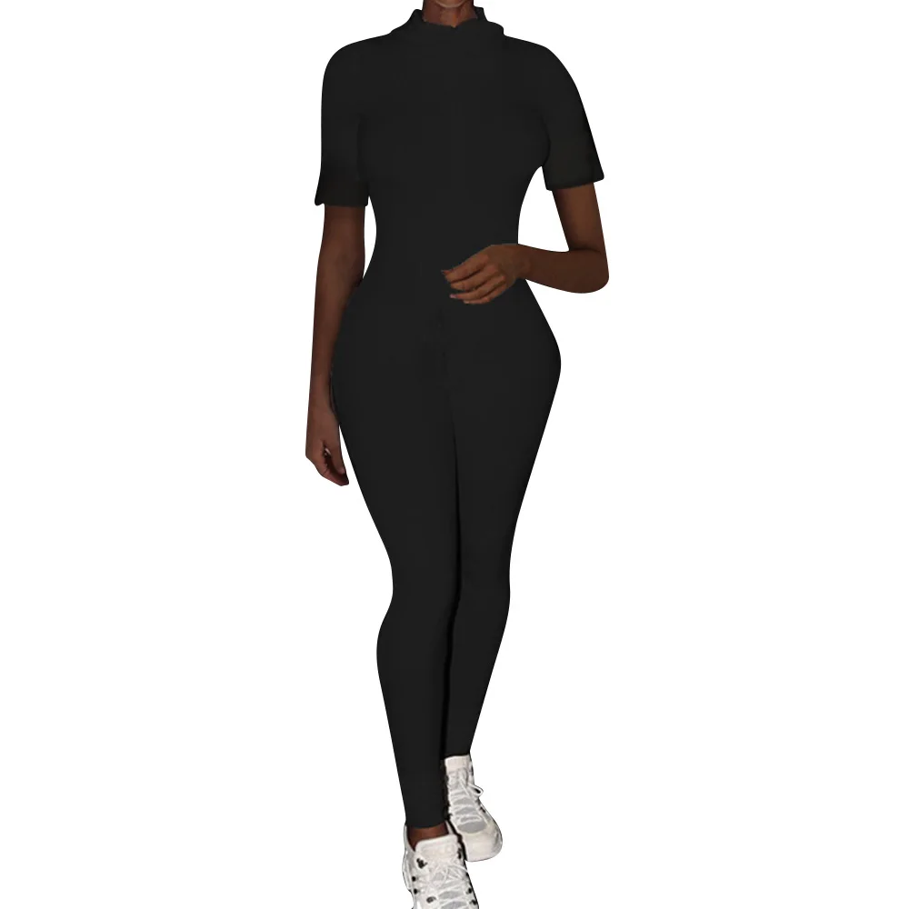 

Zipper Turtleneck Sport Wear Casual Jumpsuit Women Solid Skinny Sexy Playsuit Female Fitness Rompers Overalls Streetwear 2021