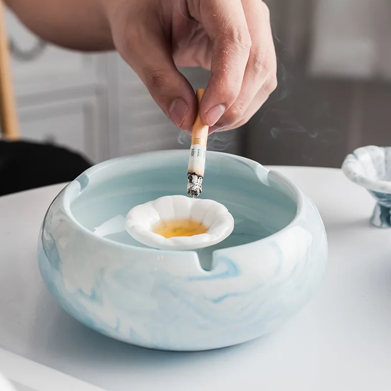 

Creative Marble Pattern Ashtray Glossy Ceramic Modern Home Decor Ashtray Holder Hotel Office Ornaments Gift Box Packaging