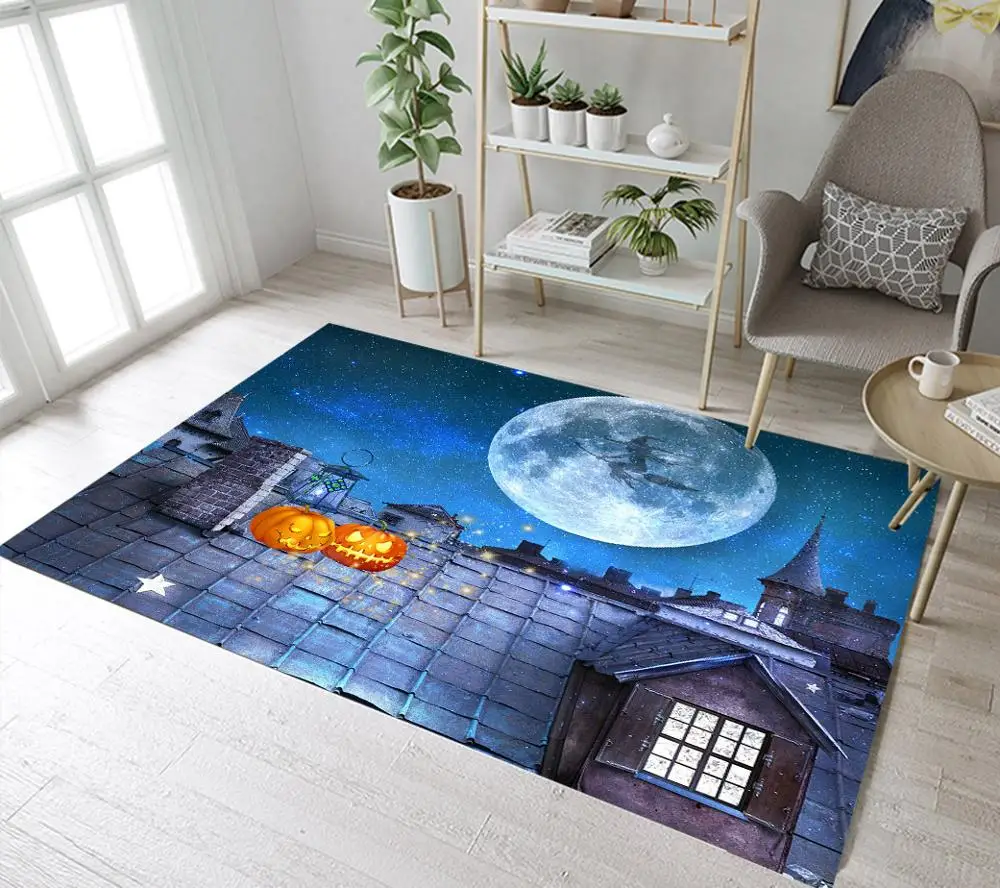 Хэллоуин ночь крыша Тыква Летающая ведьма лунный свет коврик области коврики для