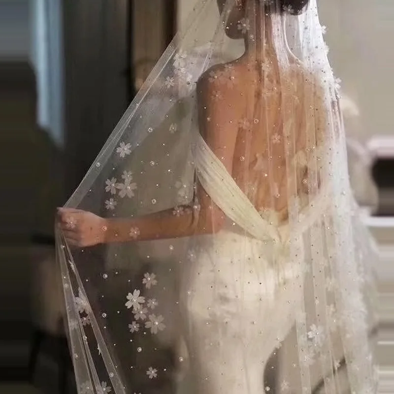 

Korean-Style Beaded Bridal Veil Immortal Flower Photo Veil Long Tail Korean-Style Wedding Veil