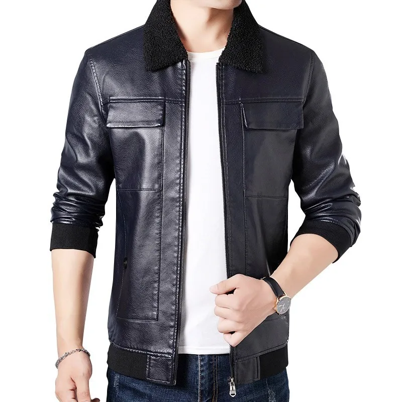 Мужская Осенняя Новая повседневная мотоциклетная куртка из искусственной кожи с