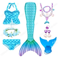 summer childrens mermaid tail swimsuit for 3 12 age girls split bikini suit with flippers and accessories for kids swimming